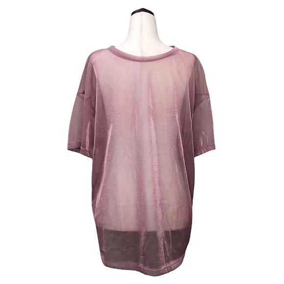 H&M Divided Relaxed Iridescent Pink Sheer Short Sleeve Top/Shirt size S/M - Picture 2 of 5